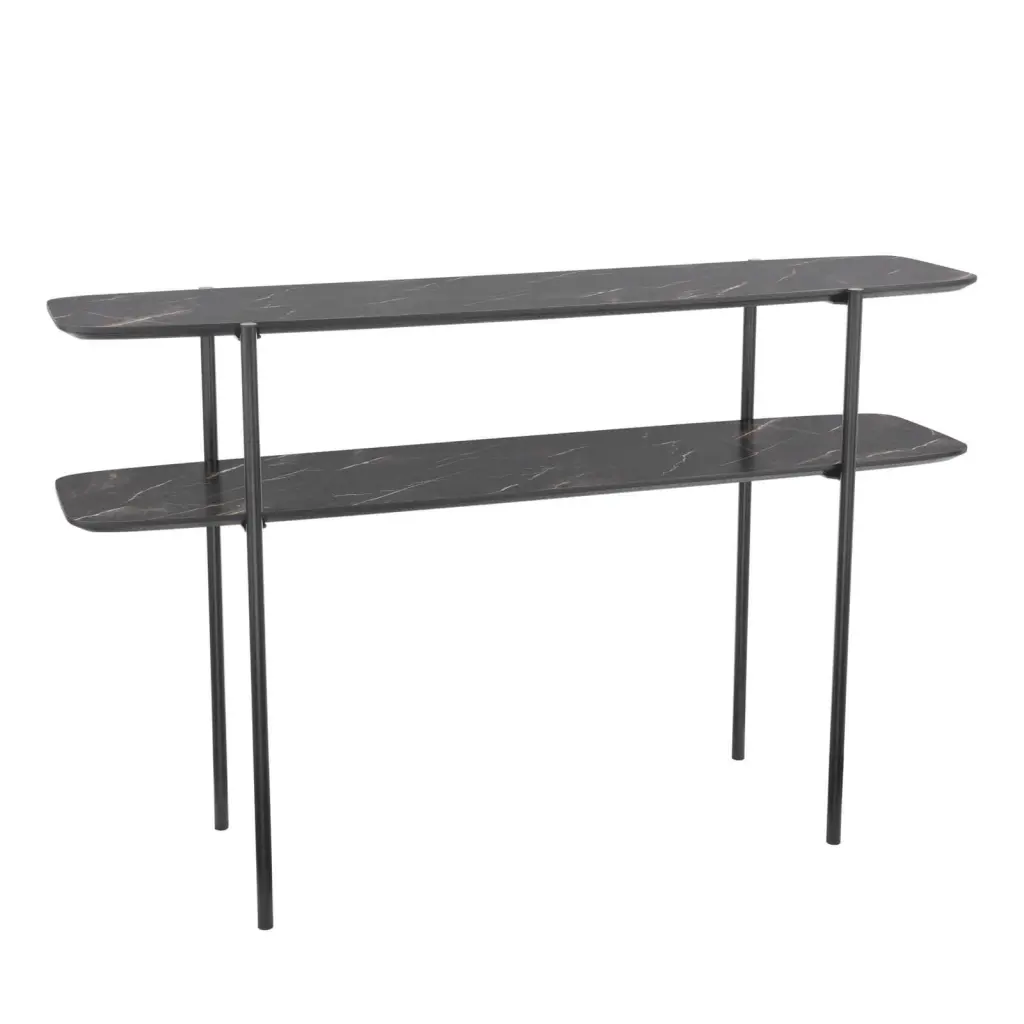 Agnesa 2 Tier Console Table with Dark Marble Effect