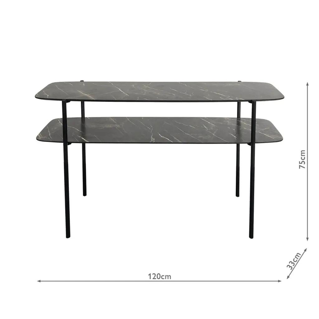 Agnesa 2 Tier Console Table with Dark Marble Effect