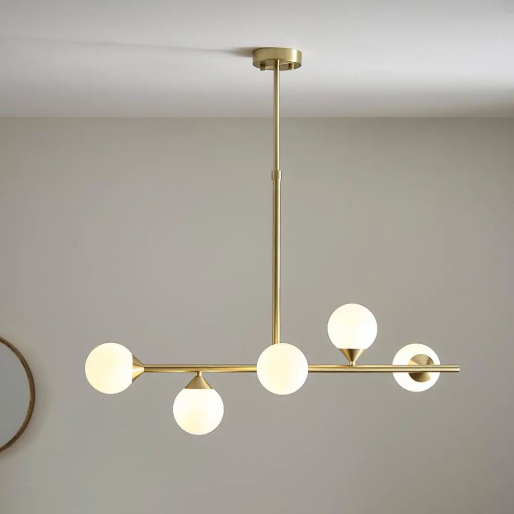 Eve Brushed Brass Linear Pendant C/W Opal Shades
