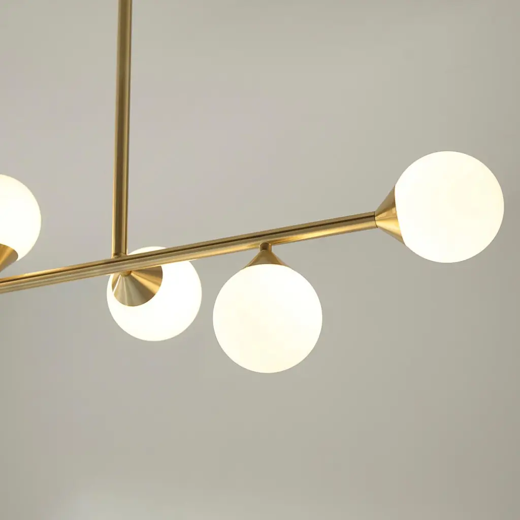 Eve Brushed Brass Linear Pendant C/W Opal Shades