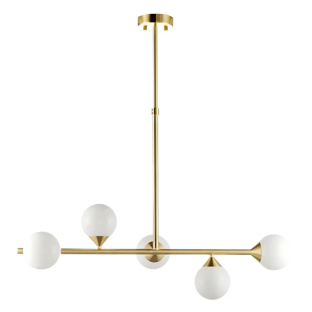 Eve Brushed Brass Linear Pendant C/W Opal Shades