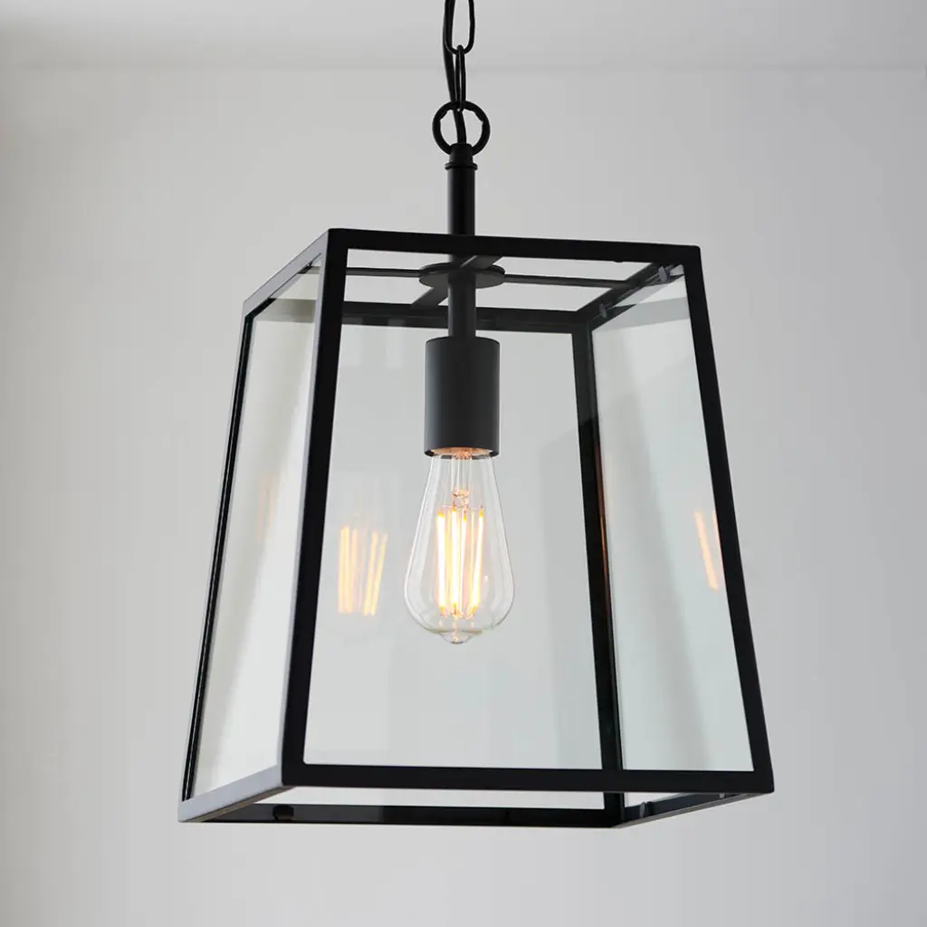 Hurst Box Style Pendant in Matt Black & Glass