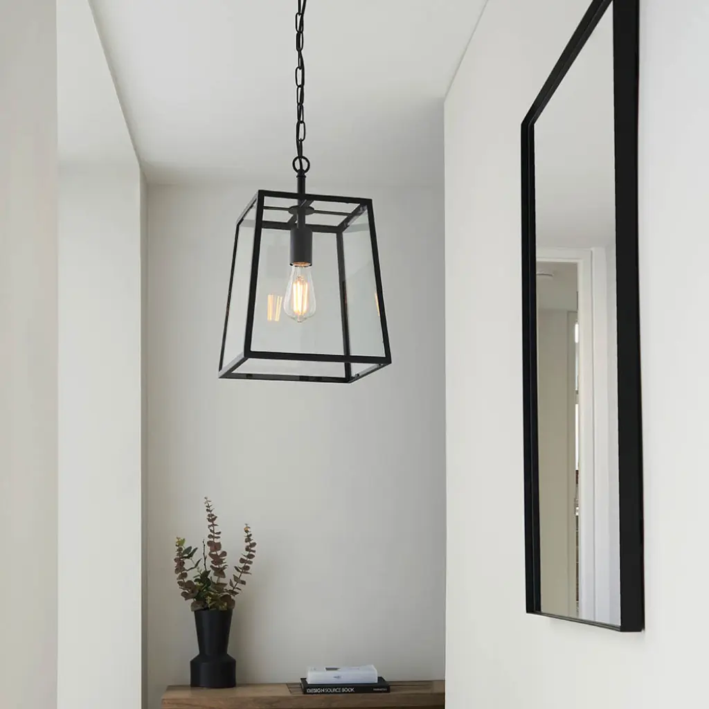 Hurst Box Style Pendant in Matt Black & Glass