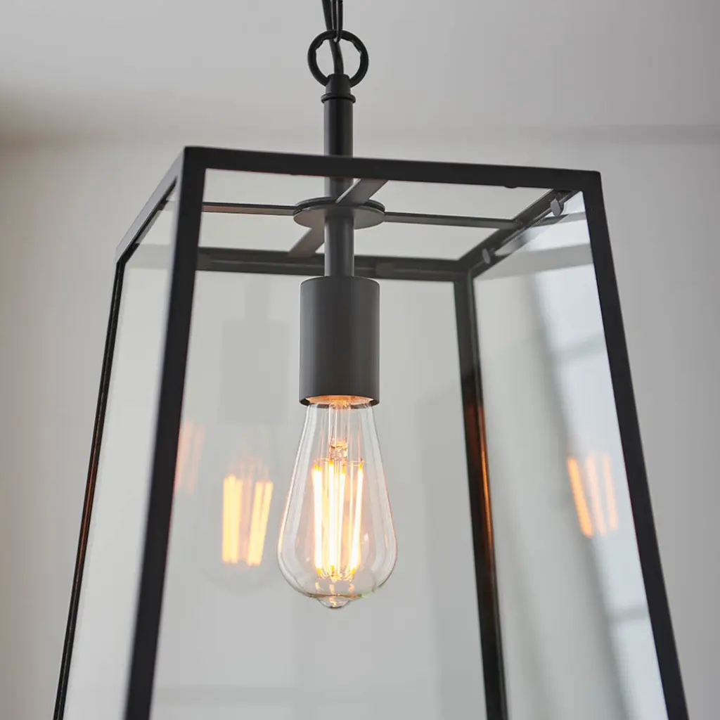Hurst Box Style Pendant in Matt Black & Glass