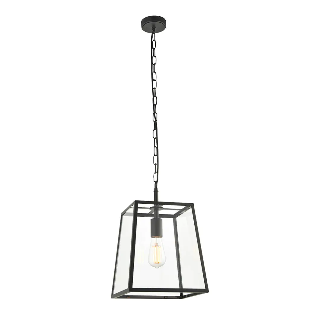 Hurst Box Style Pendant in Matt Black & Glass