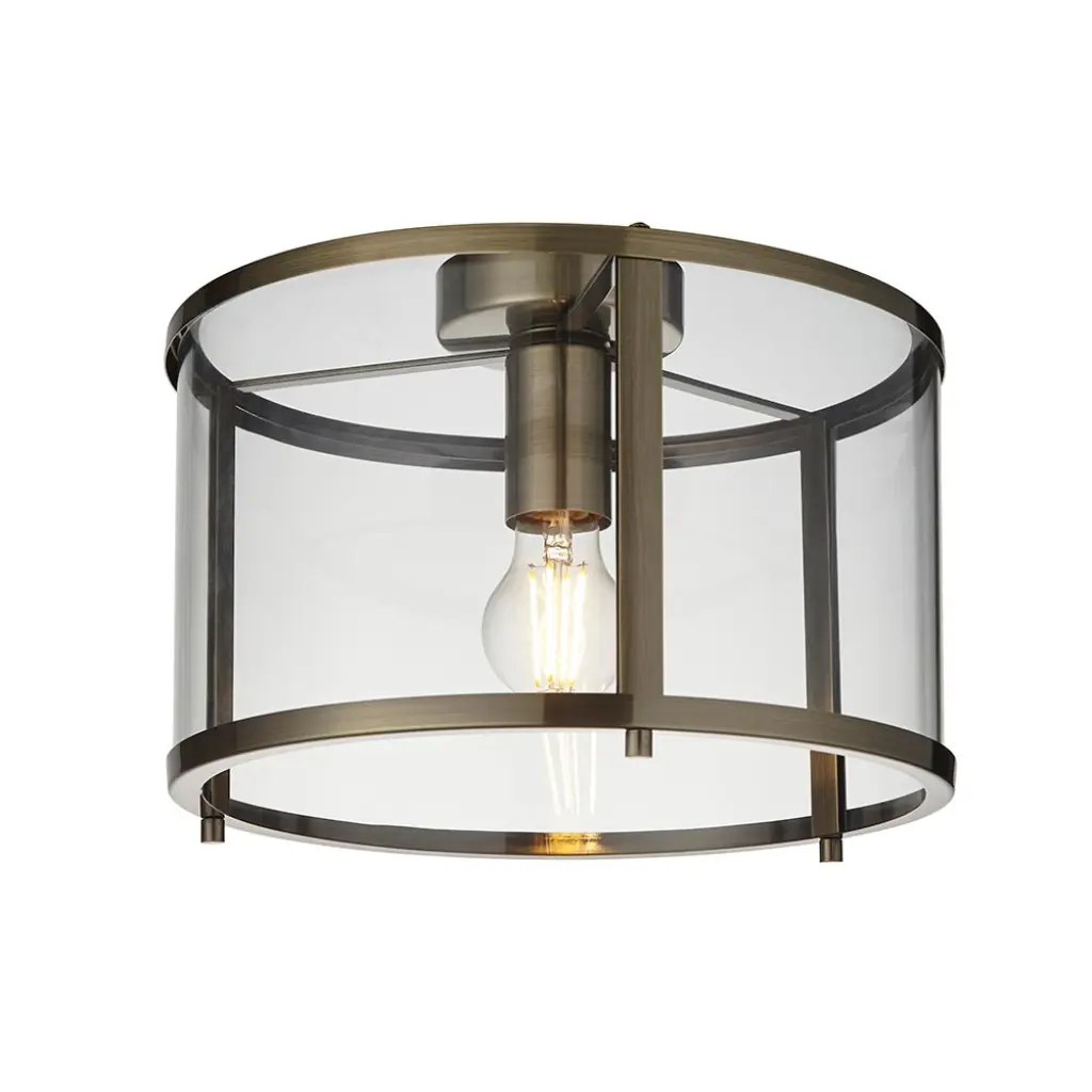 Hopton Antique Brass Flush Light