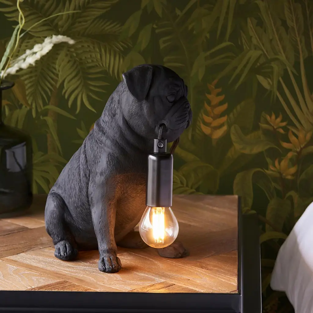 Pug Puppy Table Lamp in Black Finish