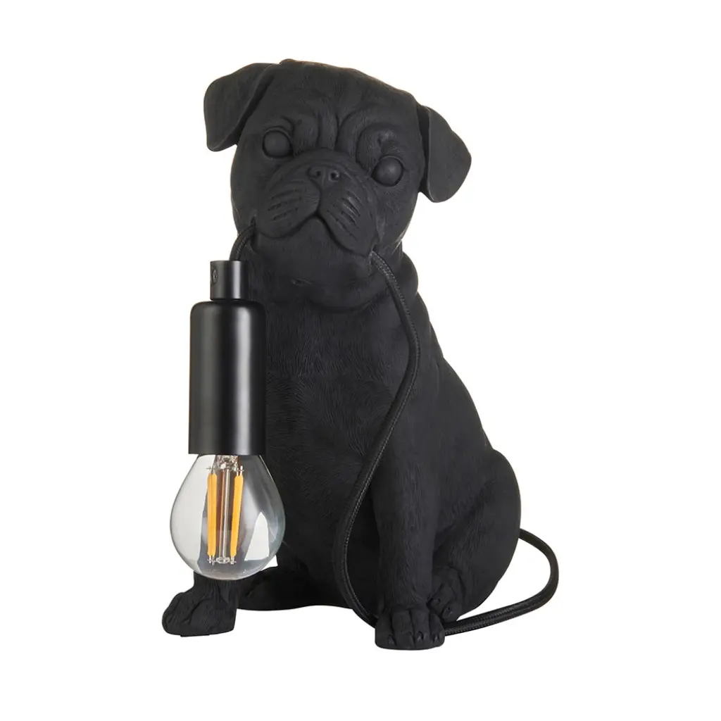 Pug Puppy Table Lamp in Black Finish