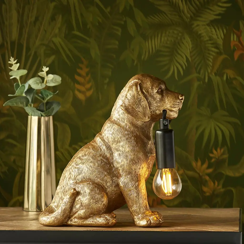 Labrador Puppy Table Lamp in Vintage Gold Finish