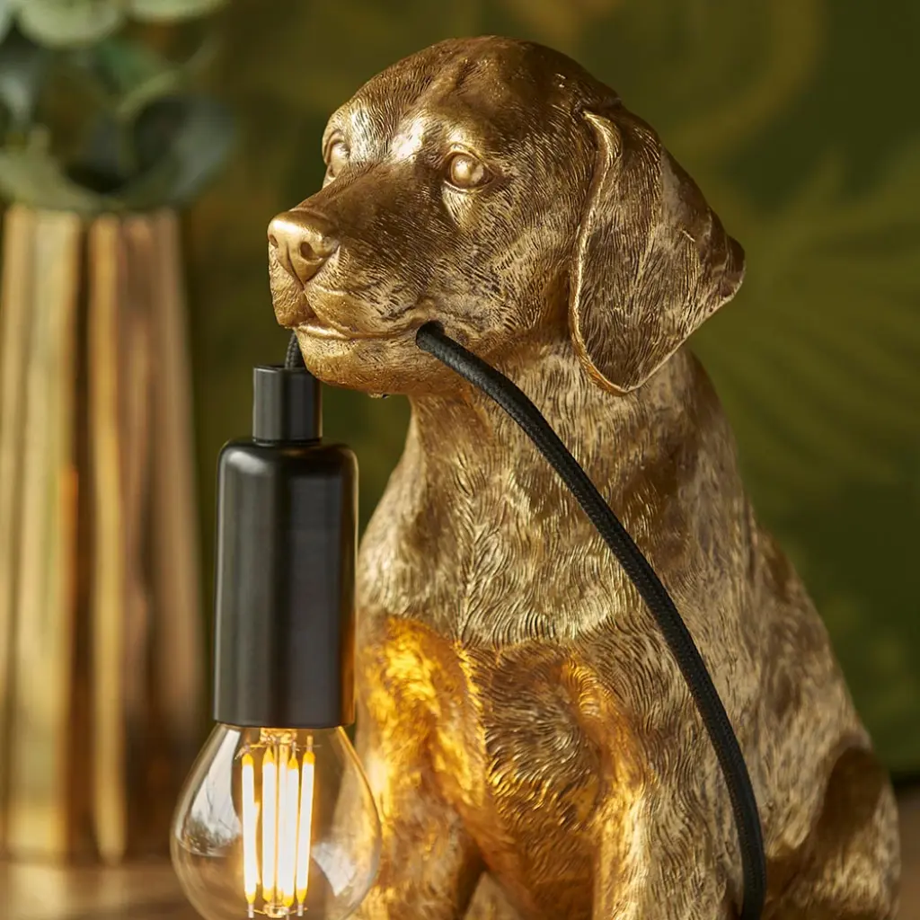 Labrador Puppy Table Lamp in Vintage Gold Finish
