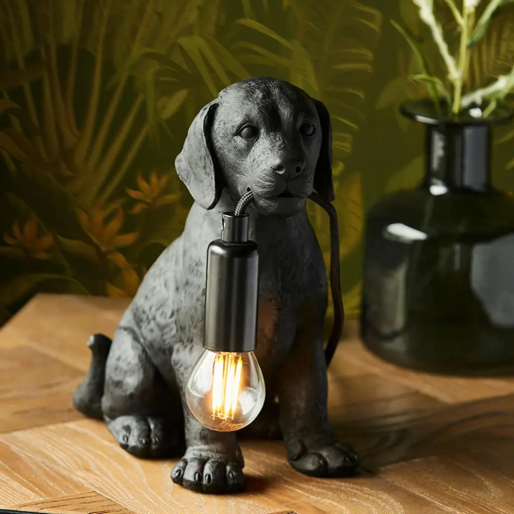 Labrador Puppy Table Lamp in Black Finish