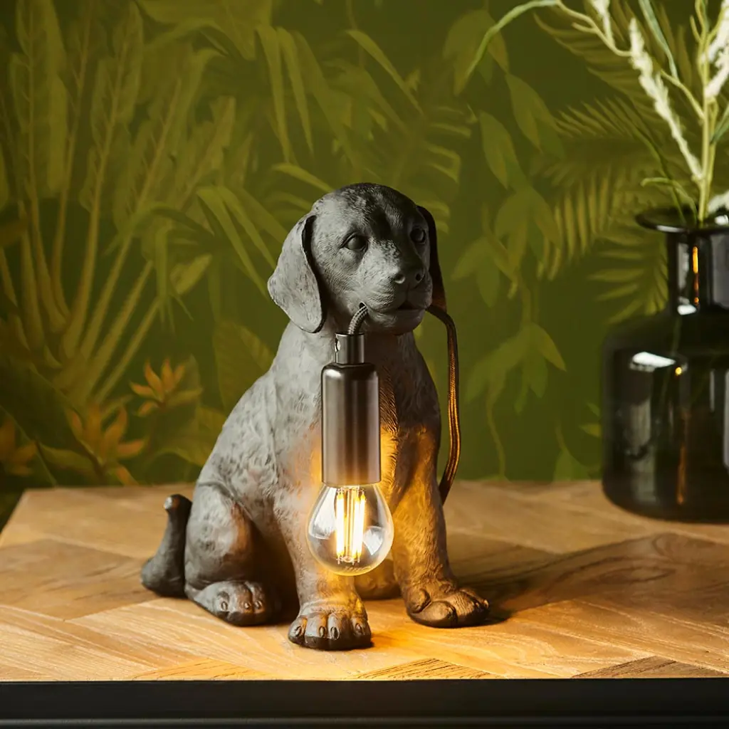 Labrador Puppy Table Lamp in Black Finish