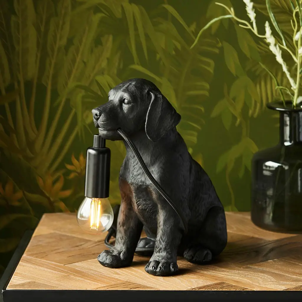 Labrador Puppy Table Lamp in Black Finish