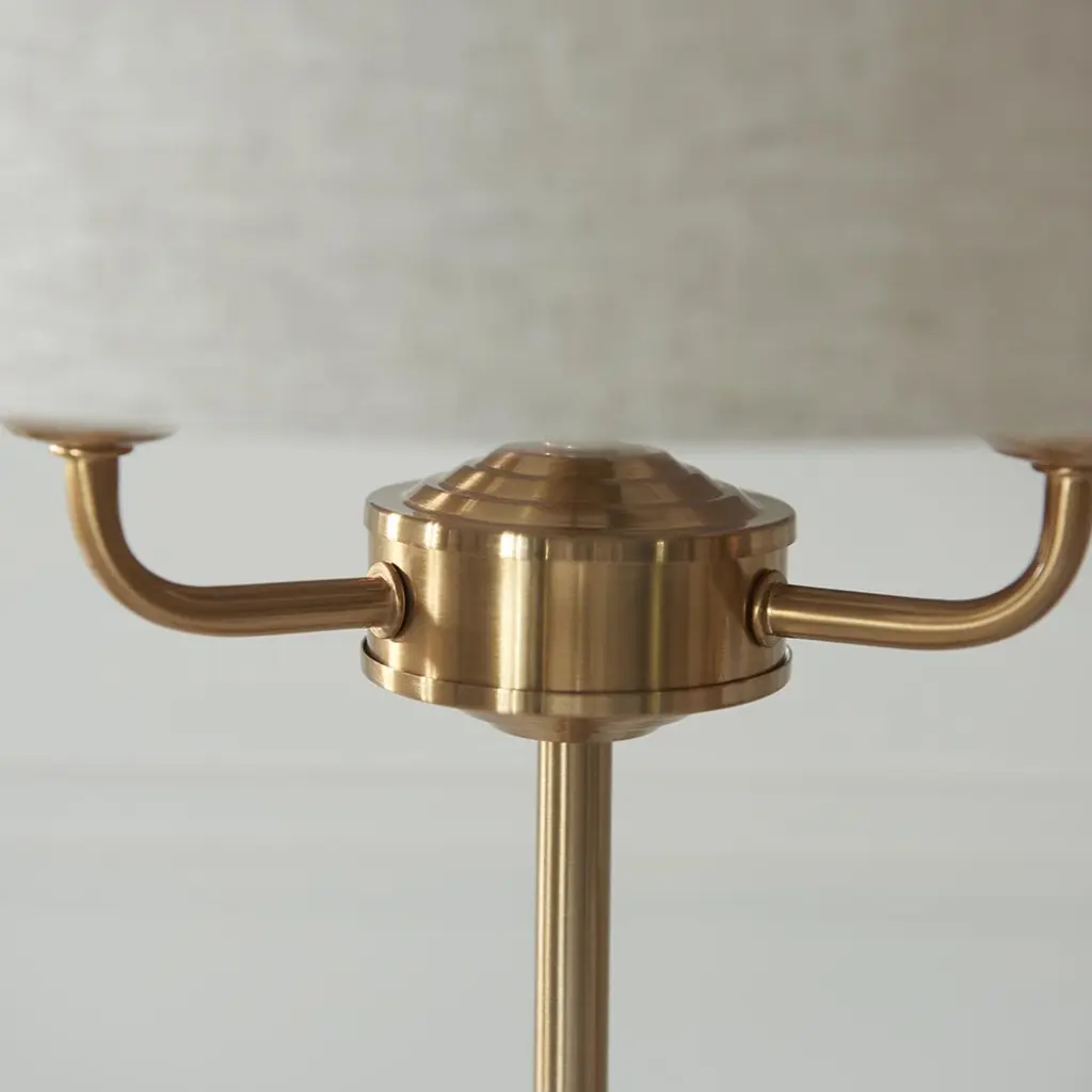 Highclere 3 Light Table Lamp in Brass C/W Natural Shade