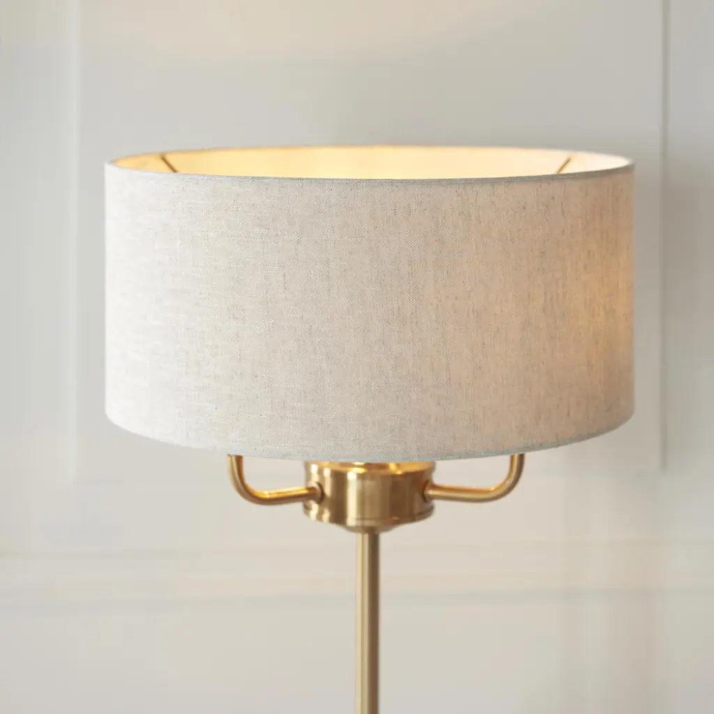 Highclere 3 Light Table Lamp in Brass C/W Natural Shade