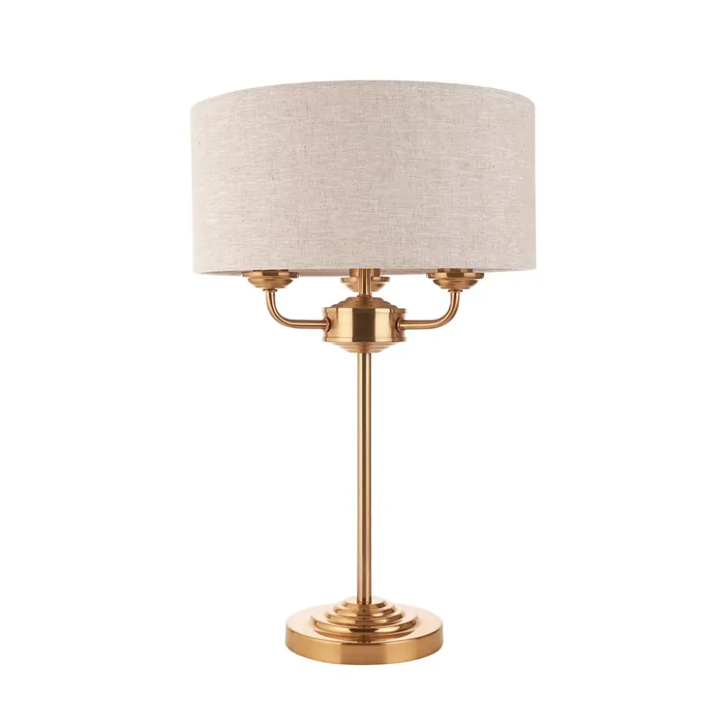 Highclere 3 Light Table Lamp in Brass C/W Natural Shade