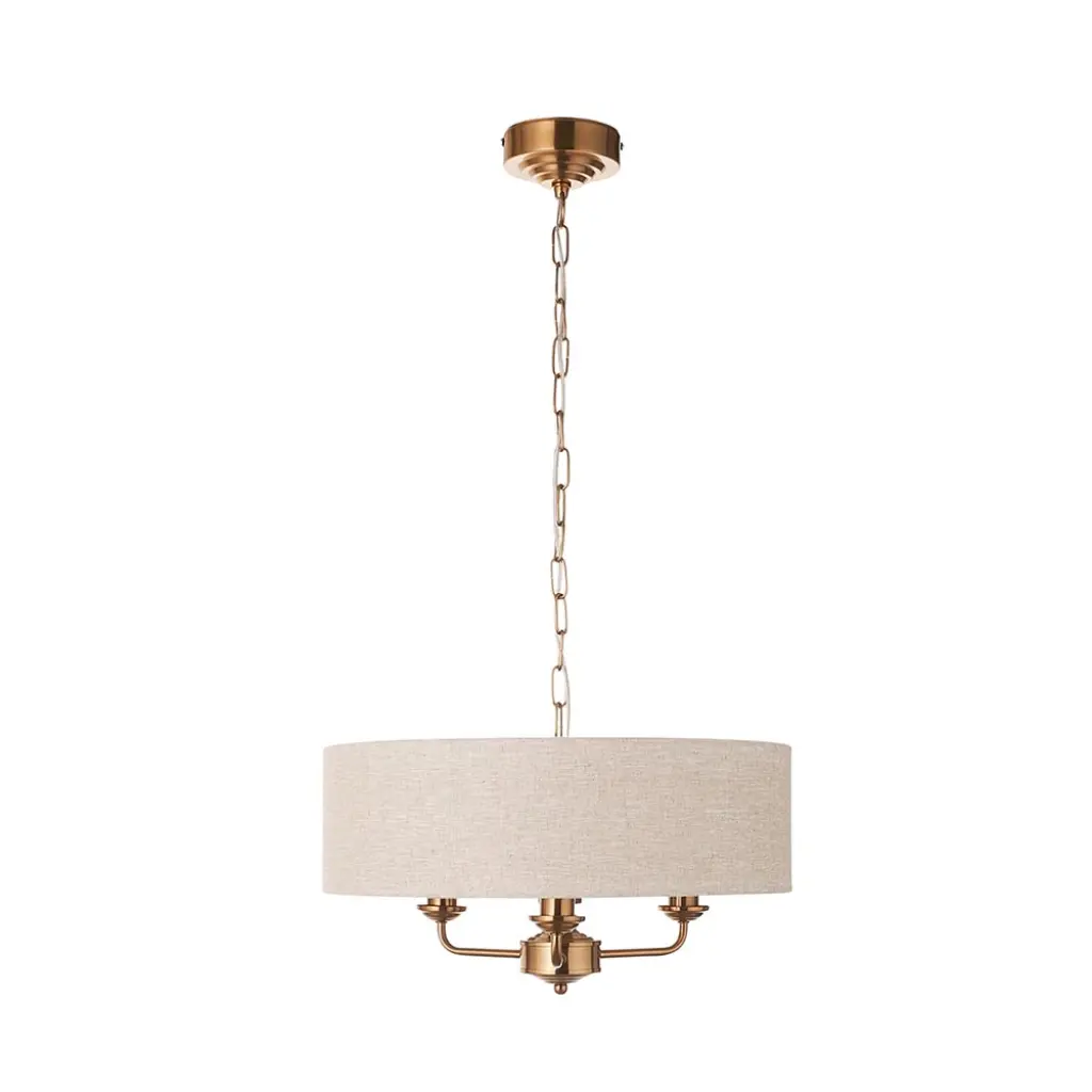 Highclere 3 Light Pendant in Brass C/W Natural Shade