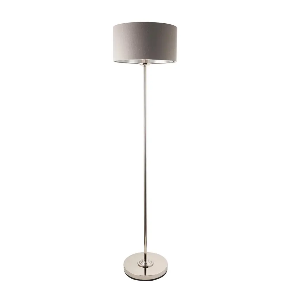 Highclere Single Floor Lamp in Bright Nickel with Charcoal Shade