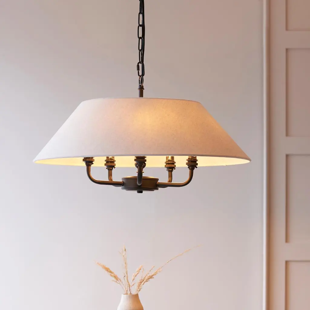 Lille 5 Light Matt Black Pendant with Drum Shade