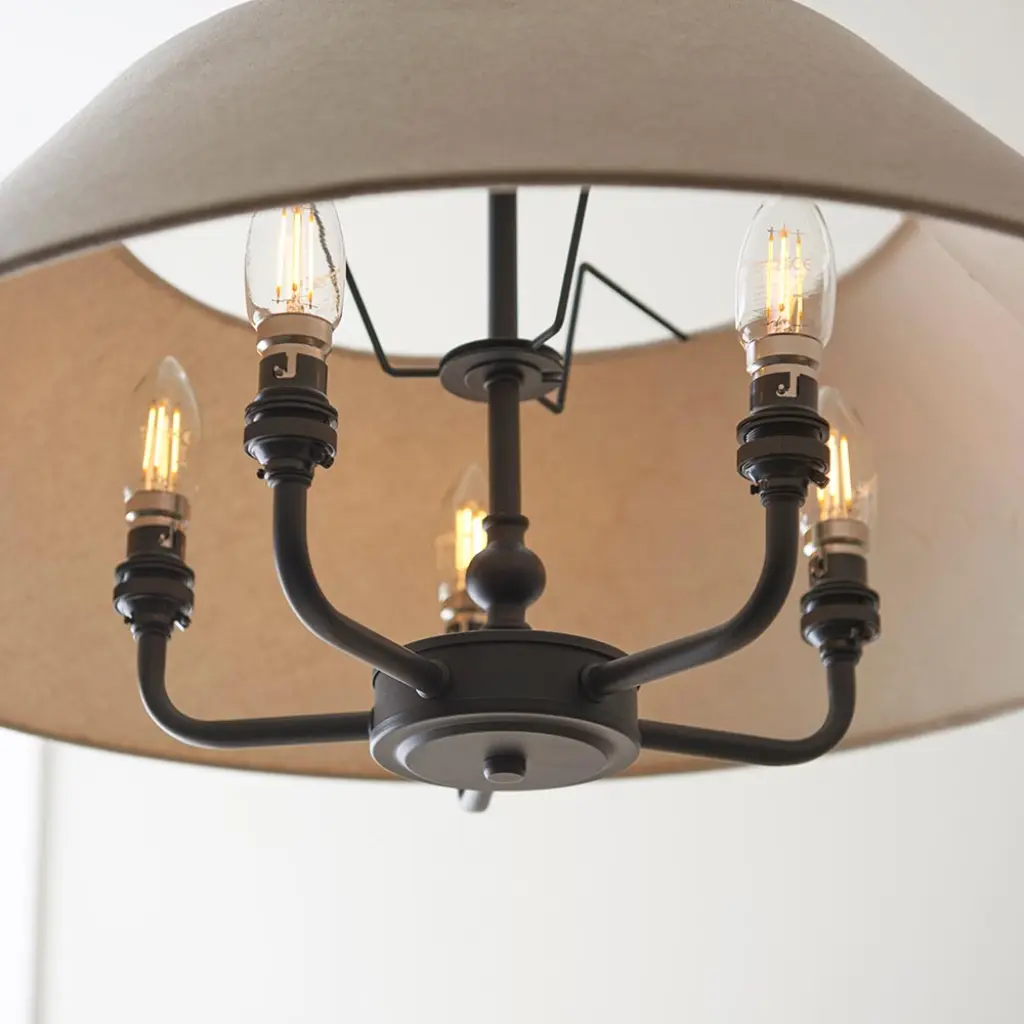 Lille 5 Light Matt Black Pendant with Drum Shade