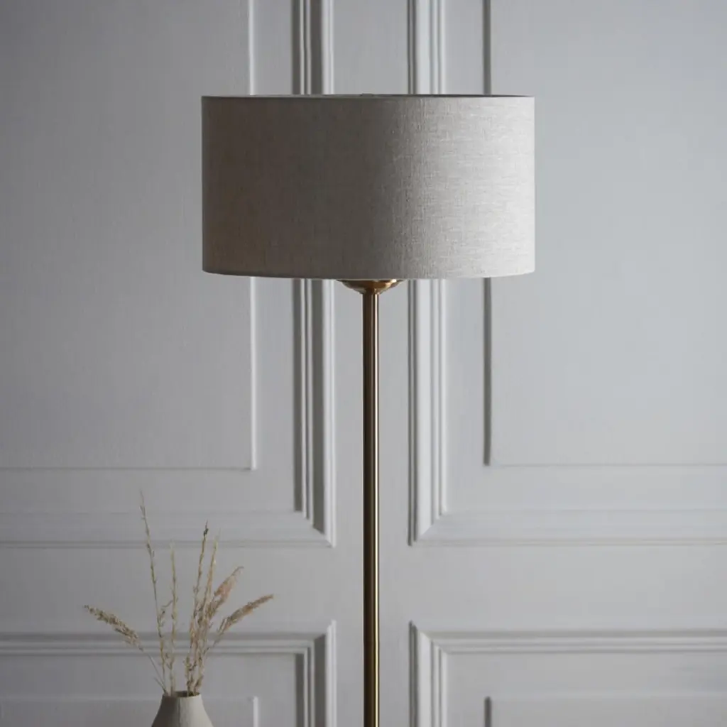 Highclere Single Floor Lamp in Brass C/W Natural Shade