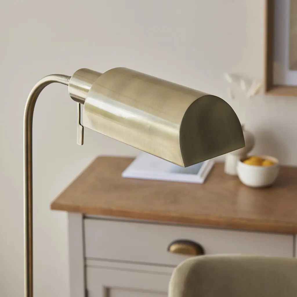 Pharmacy Antique Brass Floor Lamp with Brass Shade