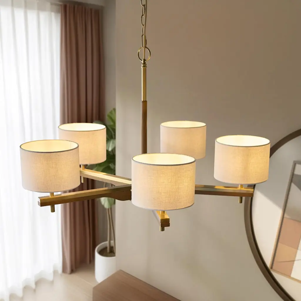 Heathcliff Ceiling Pendant in Ash Wood & Brass Finish