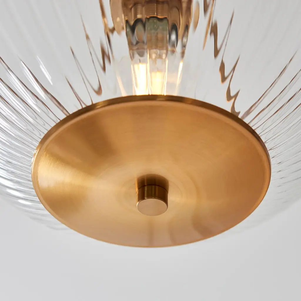 Somerset Upturned Flush Fitting in Brass with Ribbed Glass