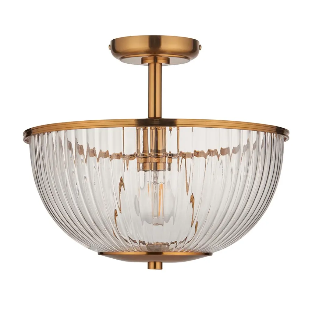 Somerset Upturned Flush Fitting in Brass with Ribbed Glass