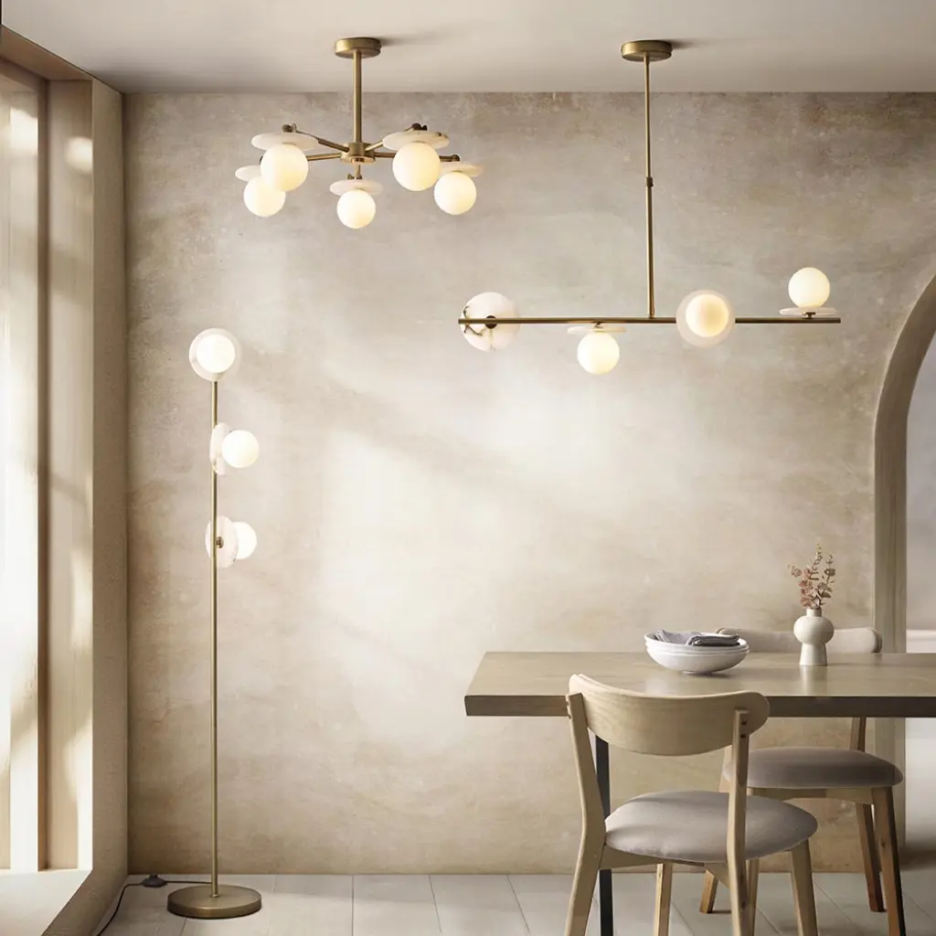 Cerchio Brass Floor Lamp with Opal Glass Shades