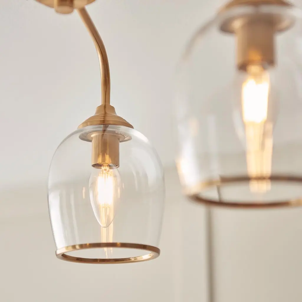 Ashcroft 3 Light Brass Semi Flush Fitting with Clear Glass Shades