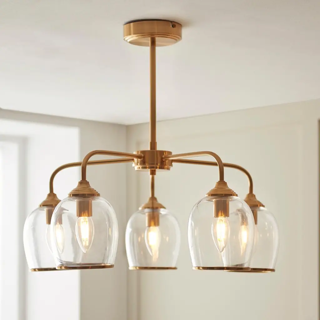Ashcroft 5 Light Semi Flush with Clear Glass Shades