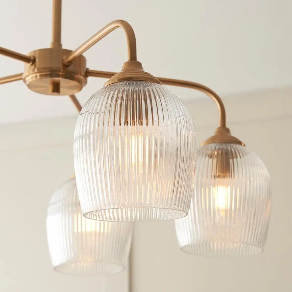 Ashcroft 5 Light Semi Flush with Ribbed Glass Shades