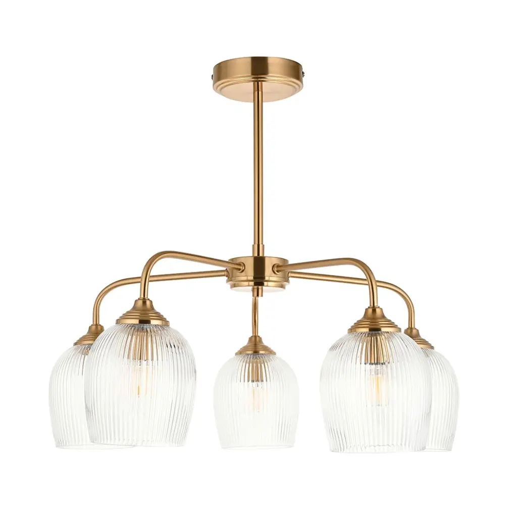 Ashcroft 5 Light Semi Flush with Ribbed Glass Shades