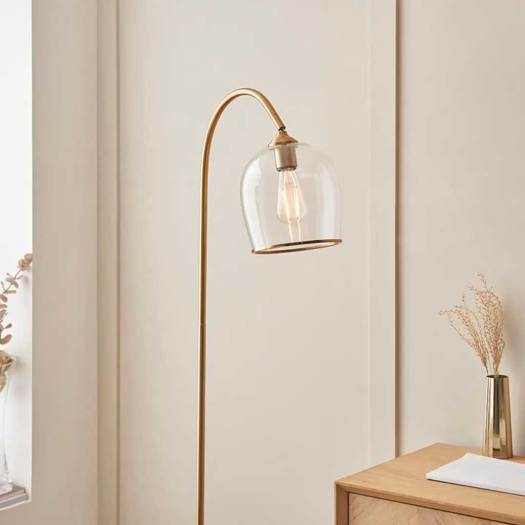 Ashcroft Brass Floor Lamp with Clear Glass Shade