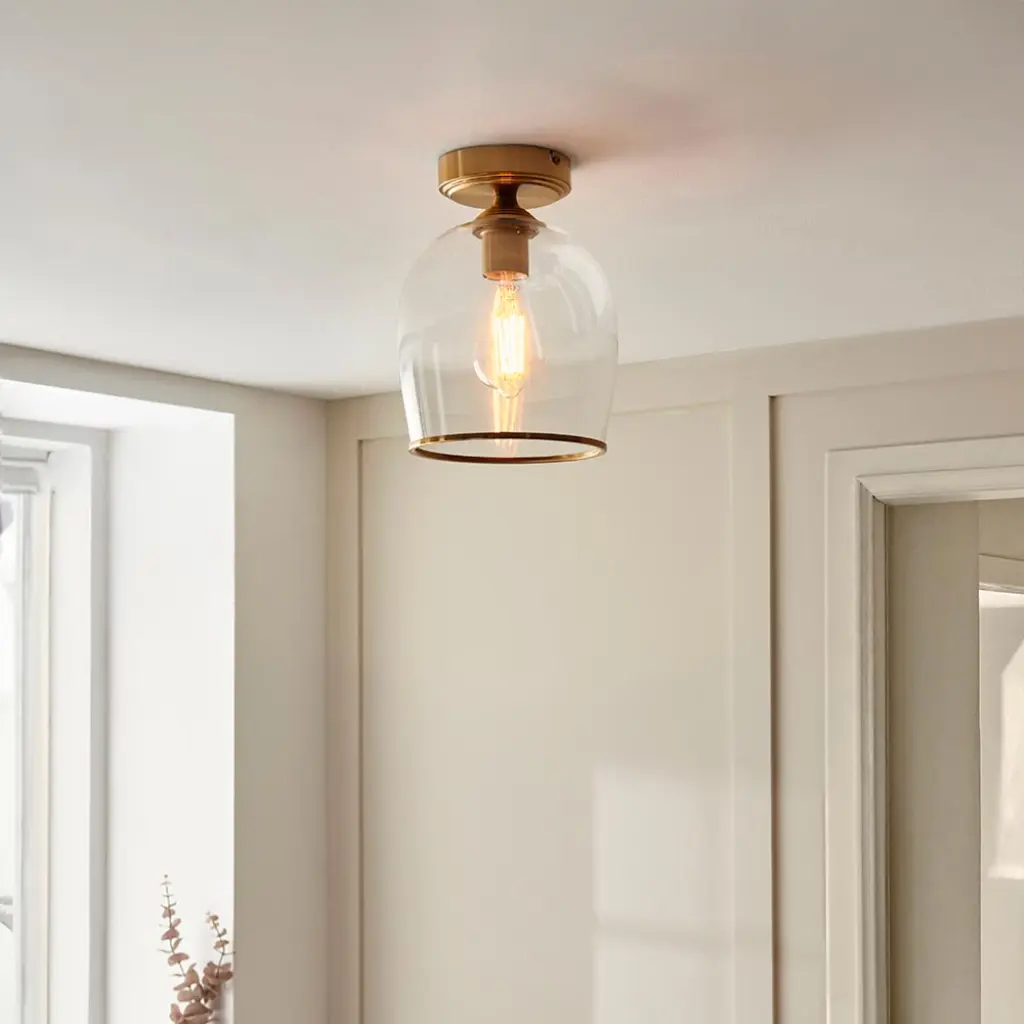 Ashcroft Brass Flush Fitting with Clear Glass Shade