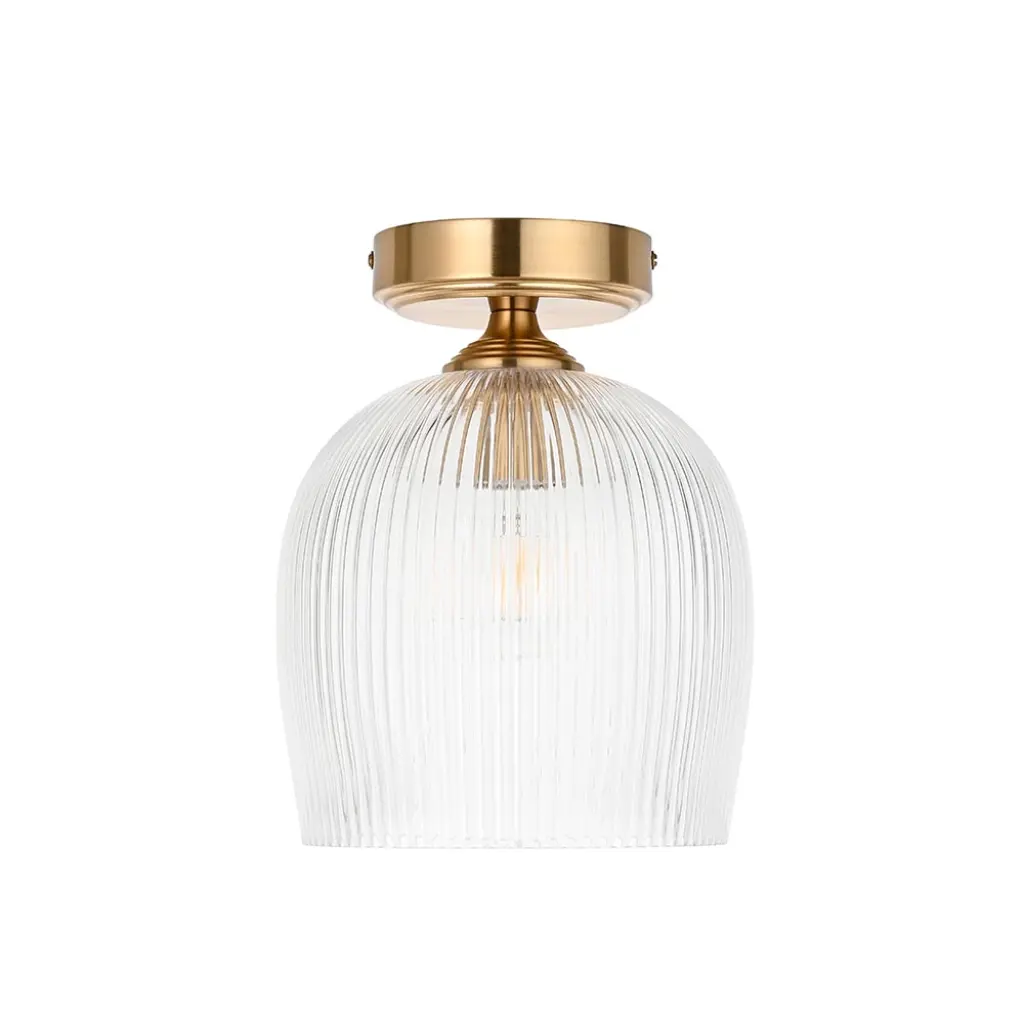 Ashcroft Brass Flush Fitting with Ribbed Glass Shade
