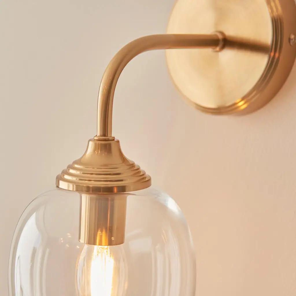 Ashcroft Brass Wall Fitting with Clear Glass Shade