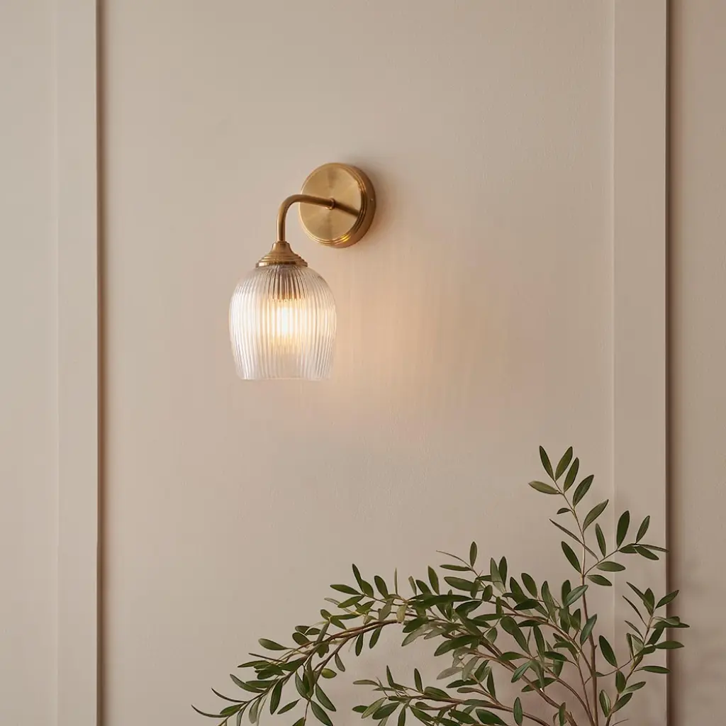 Ashcroft Brass Wall Fitting with Ribbed Glass Shade