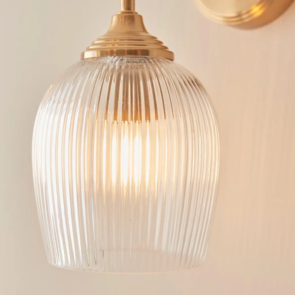 Ashcroft Brass Wall Fitting with Ribbed Glass Shade