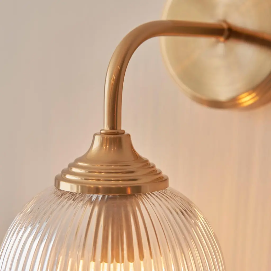 Ashcroft Brass Wall Fitting with Ribbed Glass Shade