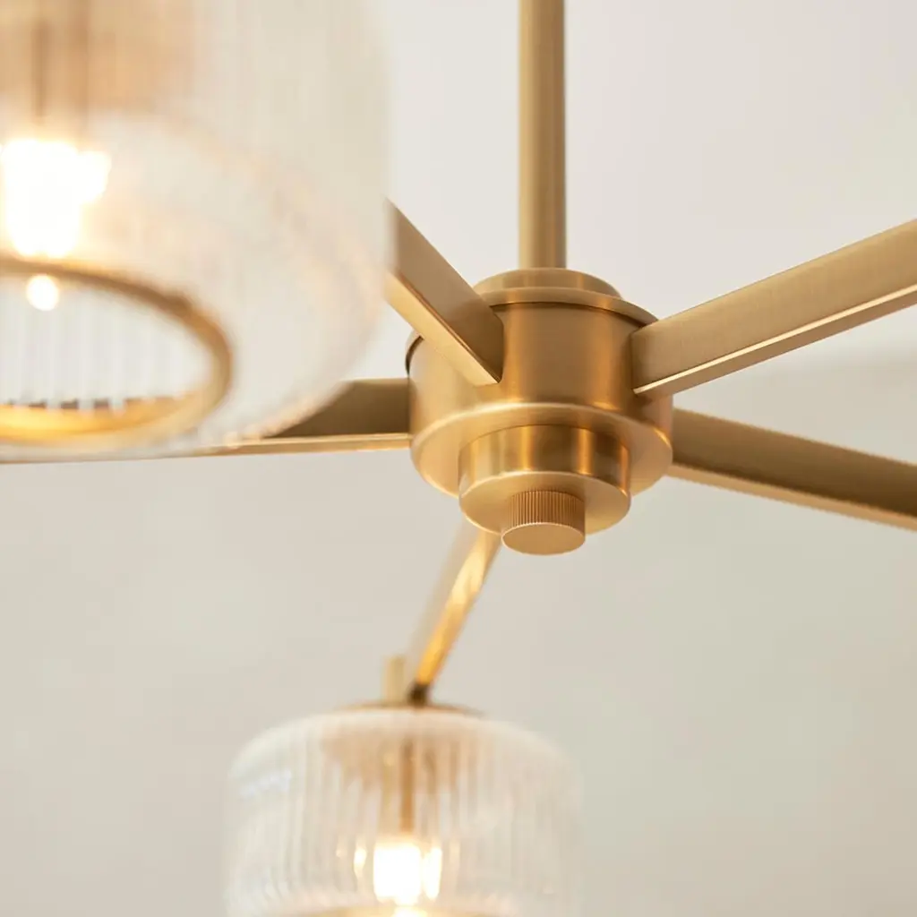 Stamford 5 Light Brass Pendant C/W Ribbed Shades