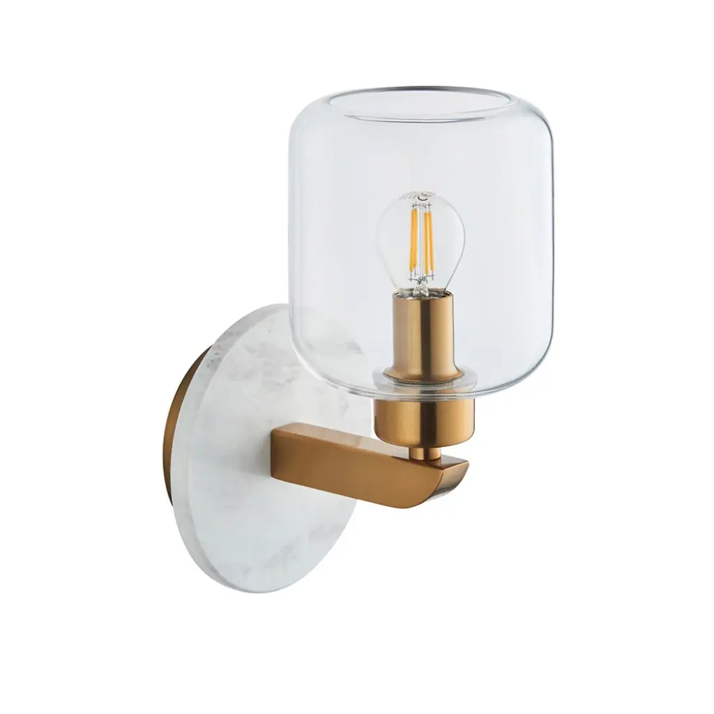 Travi White Volaskas Marble Wall Light C/W Clear Glass Shade