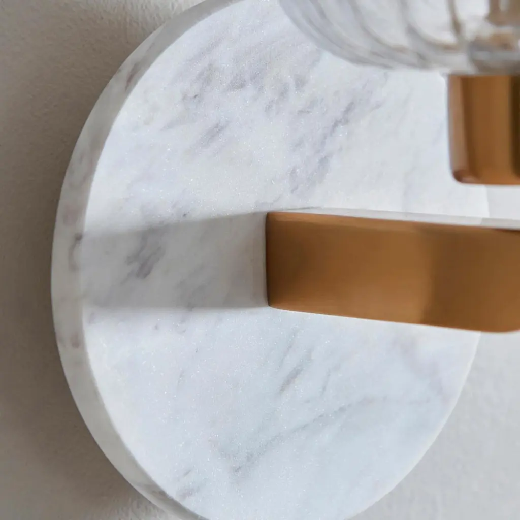 Travi White Volaskas Marble Wall Light C/W Ribbed Glass Shade
