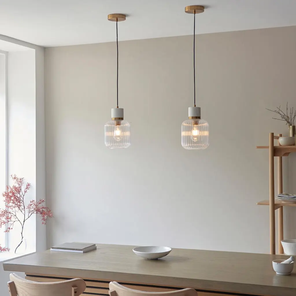 Travi White Volaskas Marble Pendant C/W Ribbed Glass