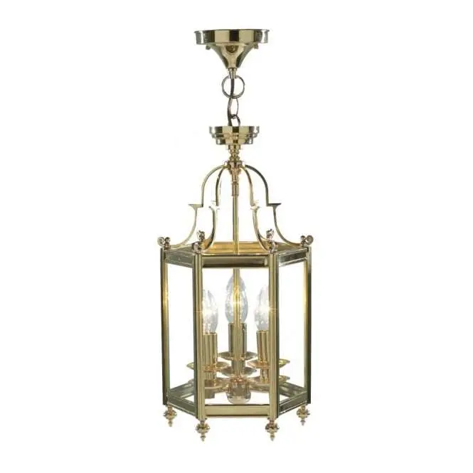 3-light polished brass dual mount  glass lantern