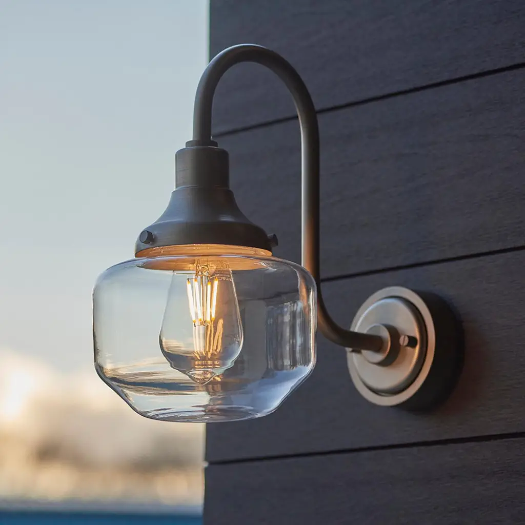 Brushed Silver Swan Neck Outdoor Wall Light