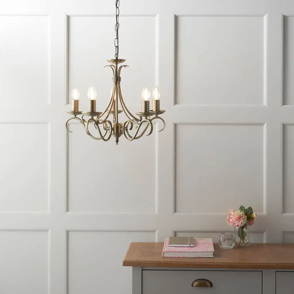 Bernice 5 Light Pendant in Antique Brass