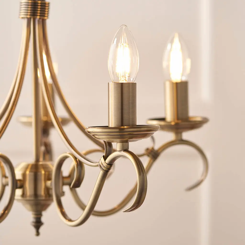 Bernice 5 Light Pendant in Antique Brass