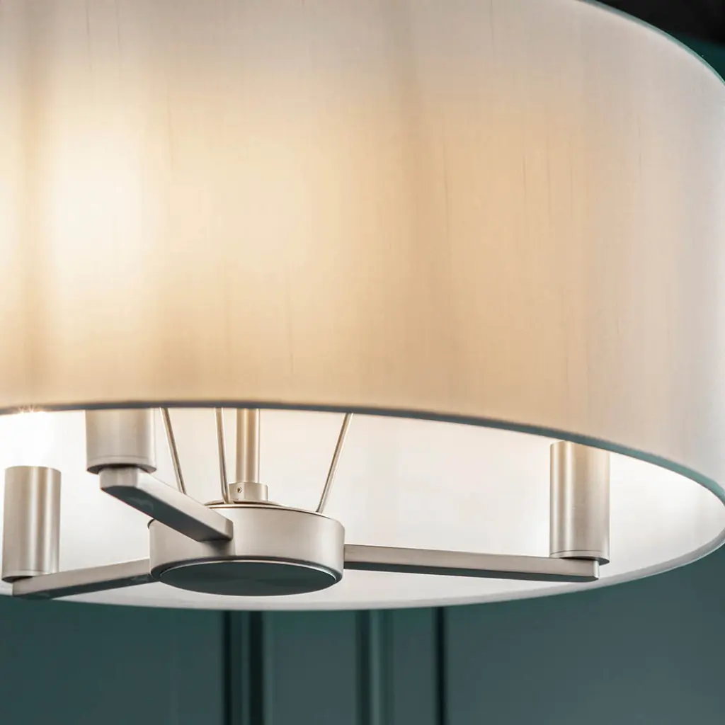 Daley 3 Light Drum Pendant in Nickel C/W Large White Shade
